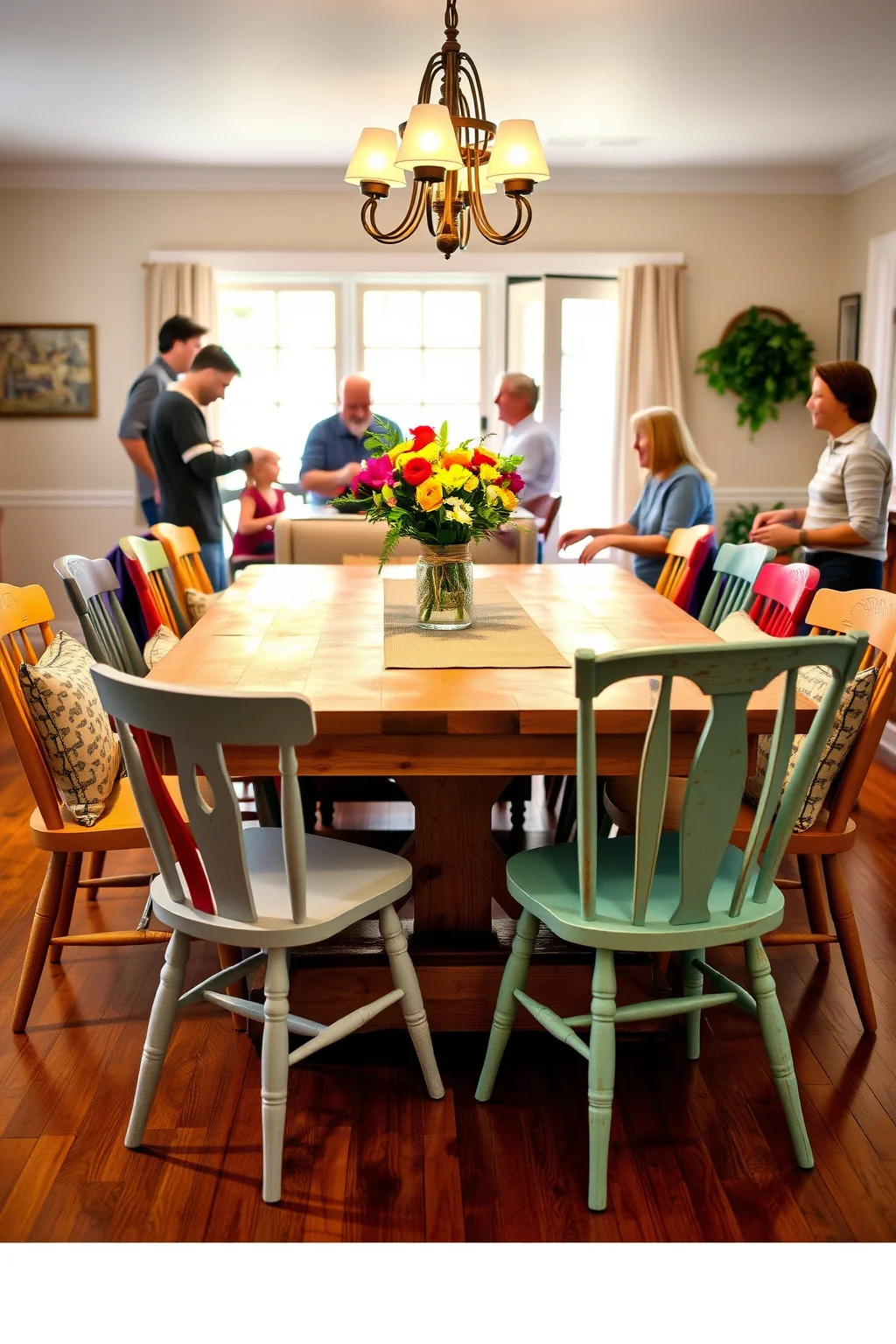 3. Farmhouse Table with Mismatched Chairs