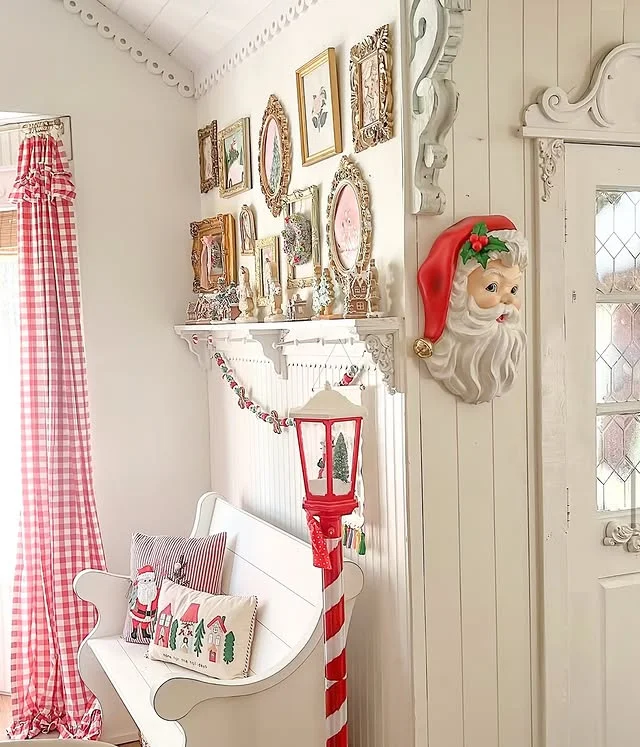 Santa Claus head wall decoration mounted beside a door