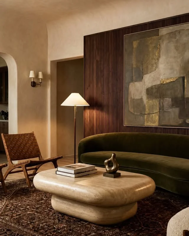 Living room warmed up with wood furniture and accents