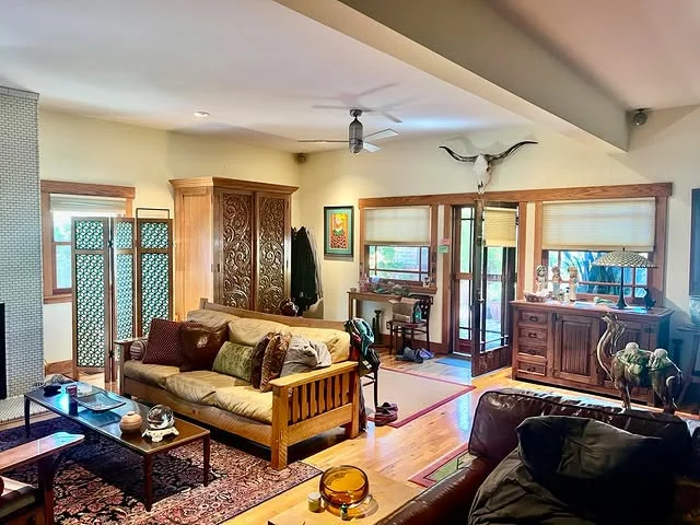 Living room styled with vintage and thrifted pieces