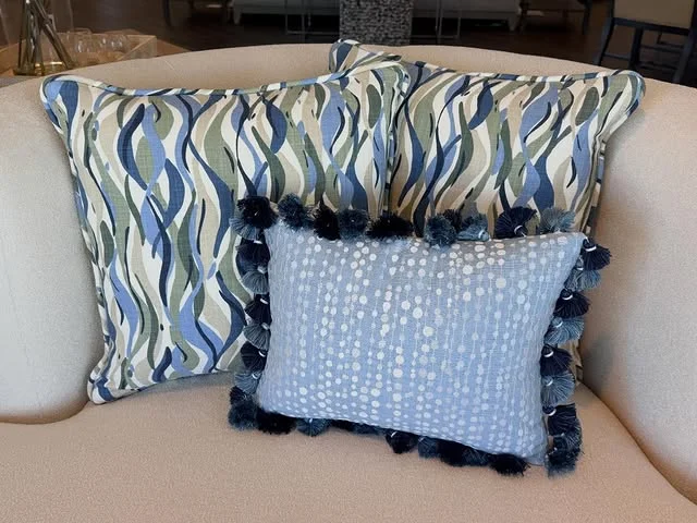 Sofa with mixed patterned throw pillows